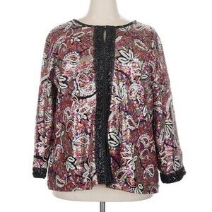 Michael Simon 2X Multicolor Paisley Sequin Beaded Evening Jacket Plus Size